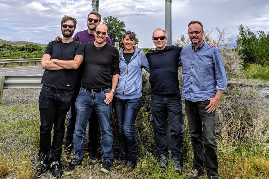 A group photo of Dr Maidment's team at the Wyoming-Montana state border